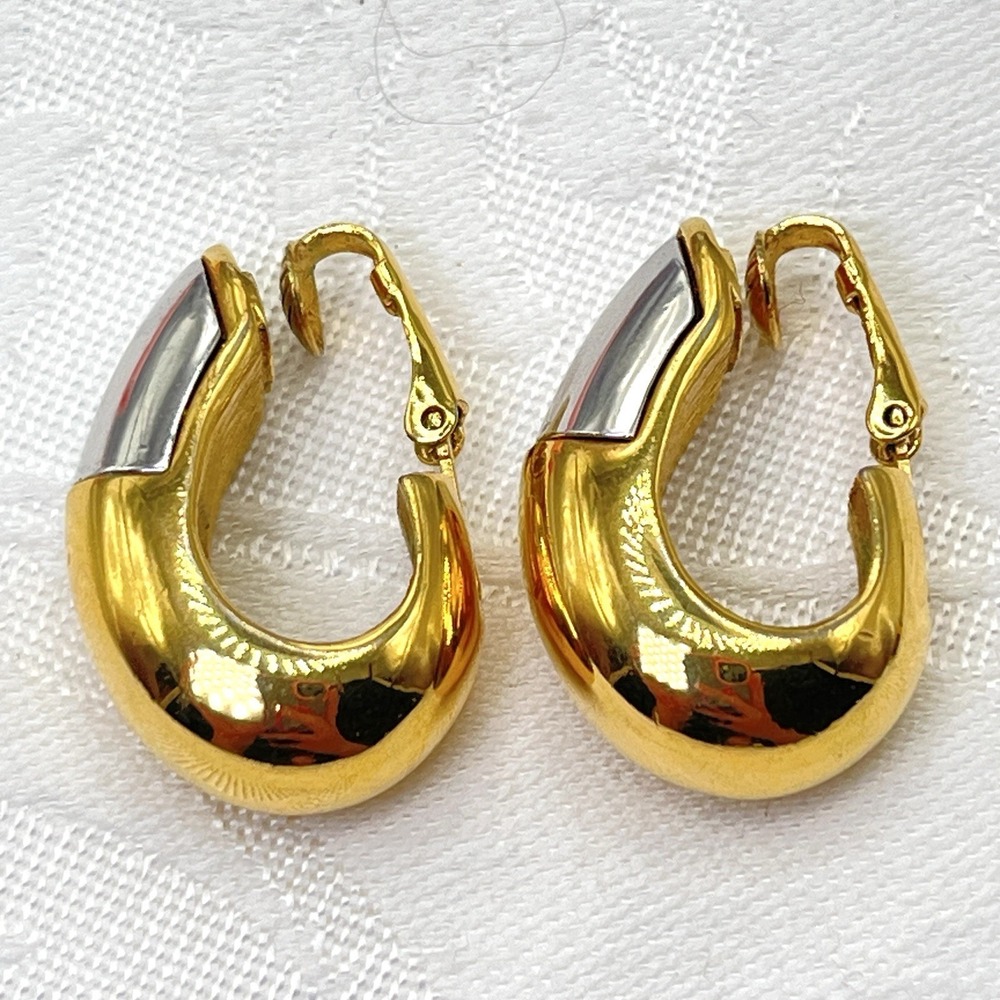 Vintage Givenchy Clip-On Earrings Silver & Gold Tone Signed Paris New York 1976 - Picture 3 of 12